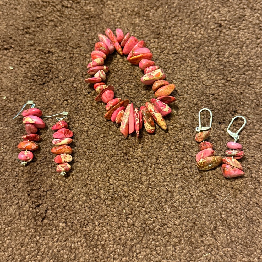 Pink and Brown Stone Jewelry Set